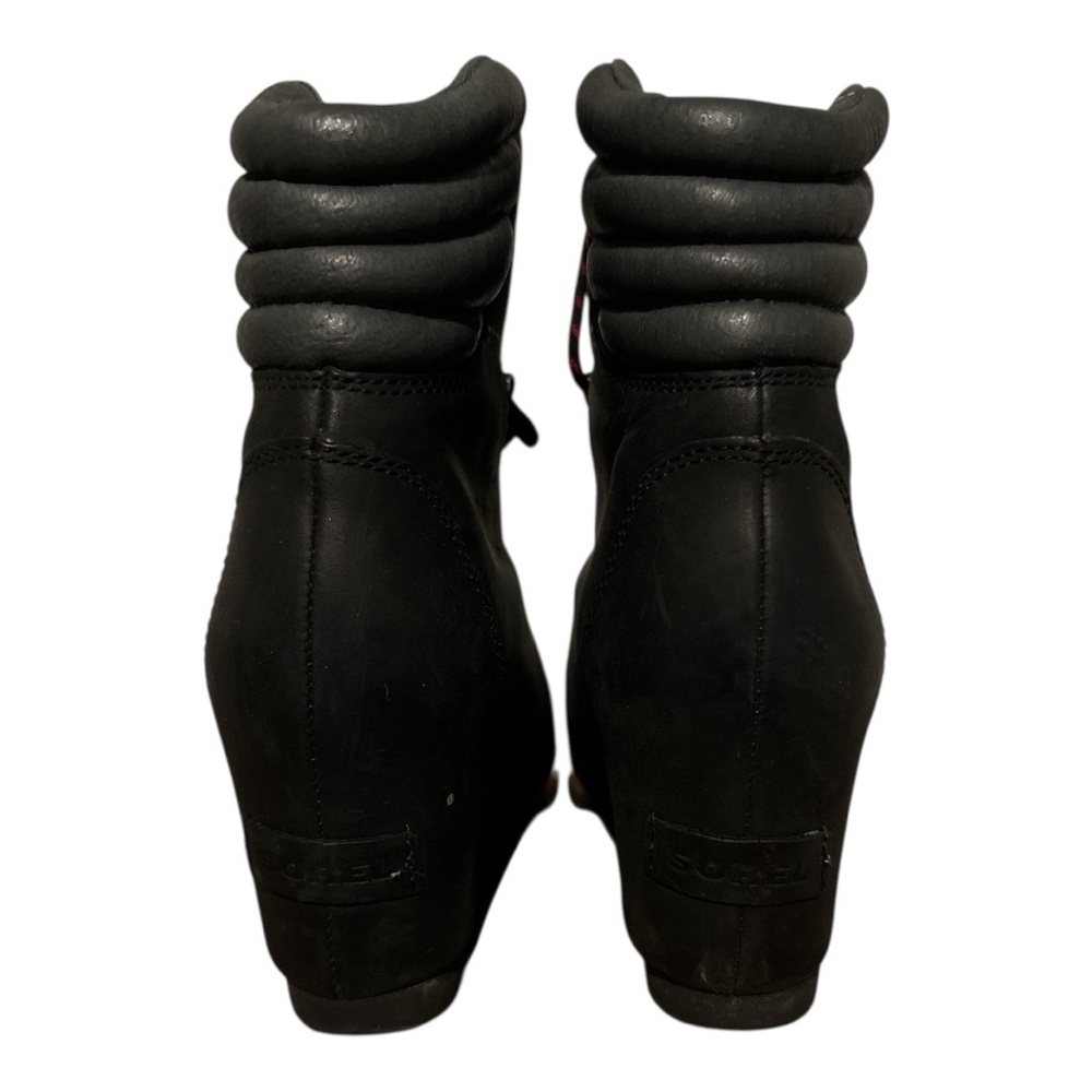 Sorel Black Lace Up Wedge Boots with Weatherproof Design - Picture 5 of 10